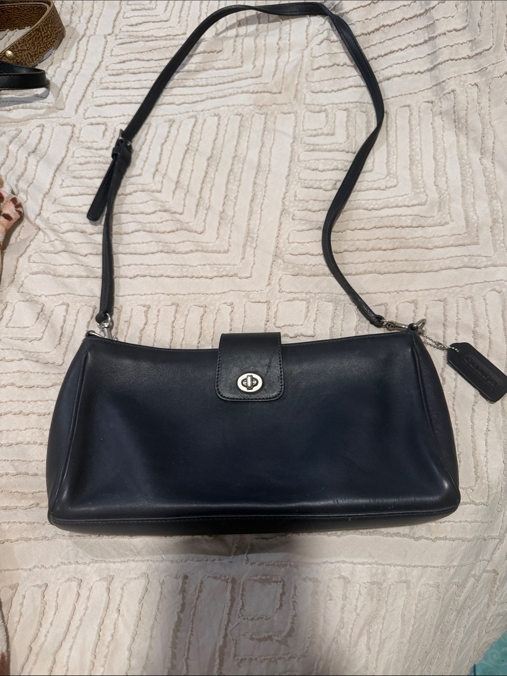 Coach Navy Leather Turnlock Shoulder Bag